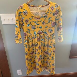 Matilda Jane A Place In The Sun Mustard Floral 3/4 length sleeve Dress- SZ XS